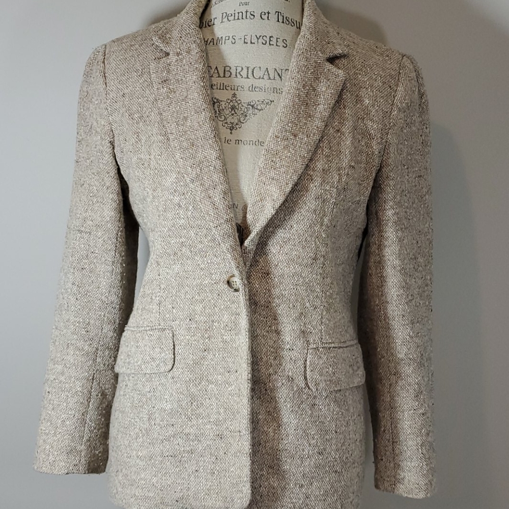 Orvis  size 6 Petite Tweed Blazer brown cream